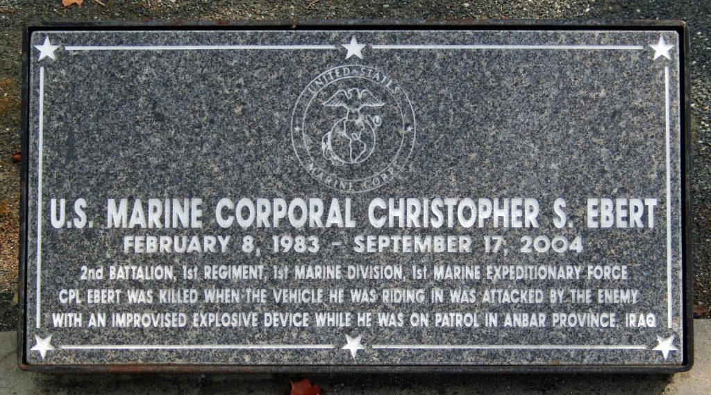 U.S. MARINE CORPORAL CHRISTOPHER S. EBERT WAR MEMORIAL TREE STONE