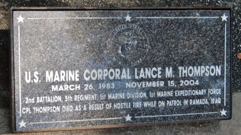 U.S. MARINE CORPORAL LANCE M. THOMPSON WAR MEMORIAL TREE STONE