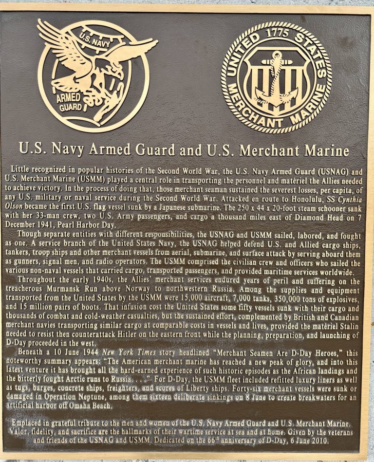 U.S. NAVY ARMED GUARD AND U.S. MERCHANT MARINE WAR MEMORIAL PLAQUE