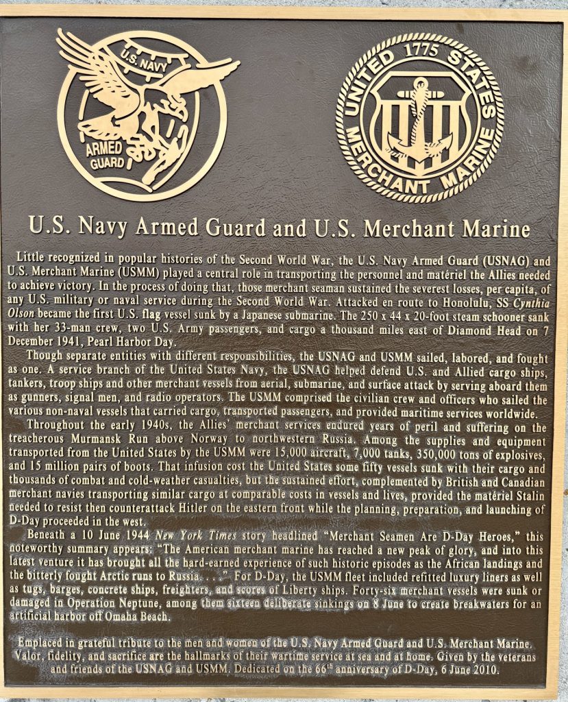 U.S. NAVY ARMED GUARD AND U.S. MERCHANT MARINE WAR MEMORIAL PLAQUE