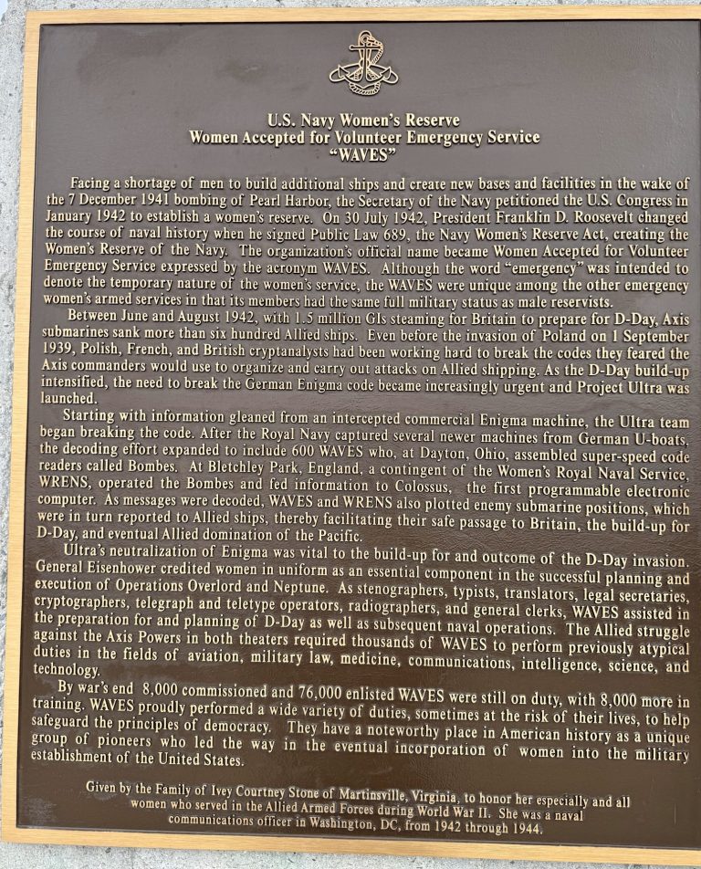 U.S. NAVY WOMEN’S RESERVE WAR MEMORIAL PLAQUE