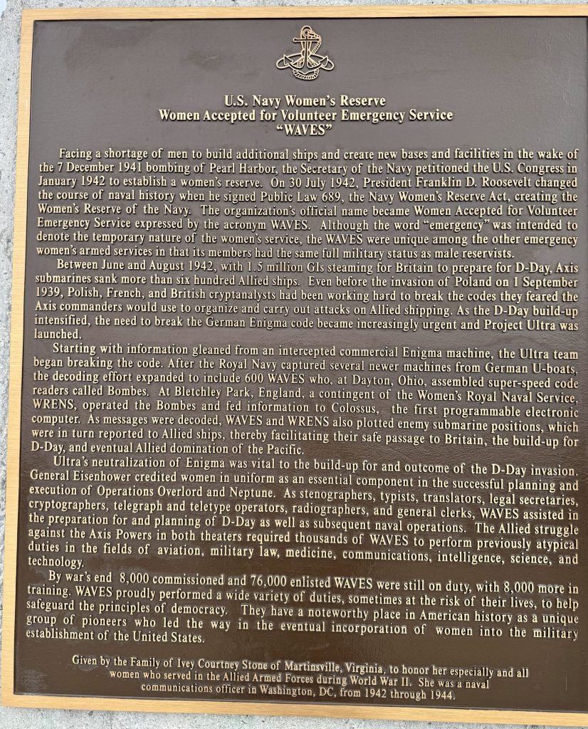 U.S. NAVY WOMEN’S RESERVE WAR MEMORIAL PLAQUE