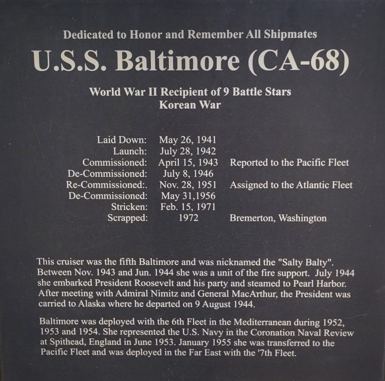 U.S.S. BALTIMORE (CA-68) WAR MEMORIAL PLAQUE