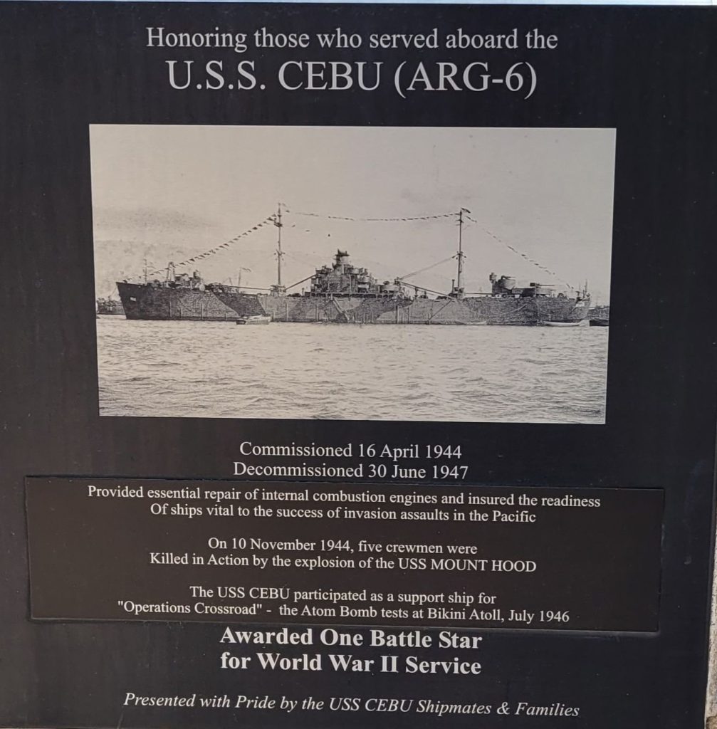 U.S.S. CEBU (ARG-6) WAR MEMORIAL PLAQUE