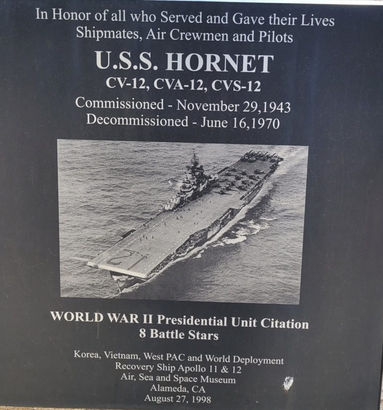 U.S.S. HORNET (V-12) WAR MEMORIAL PLAQUE