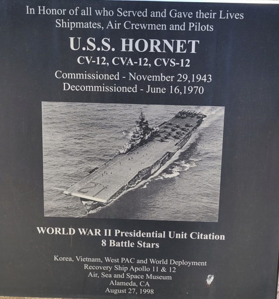U.S.S. HORNET (V-12) WAR MEMORIAL PLAQUE
