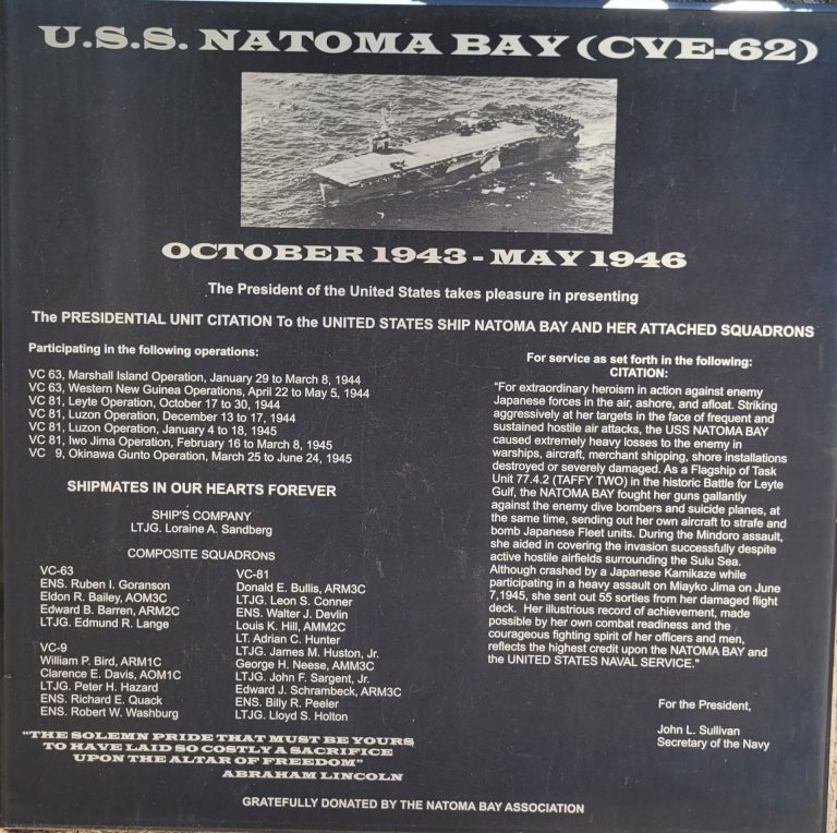U.S.S. NATOMA BAY (CVE-62) WAR MEMORIAL PLAQUE