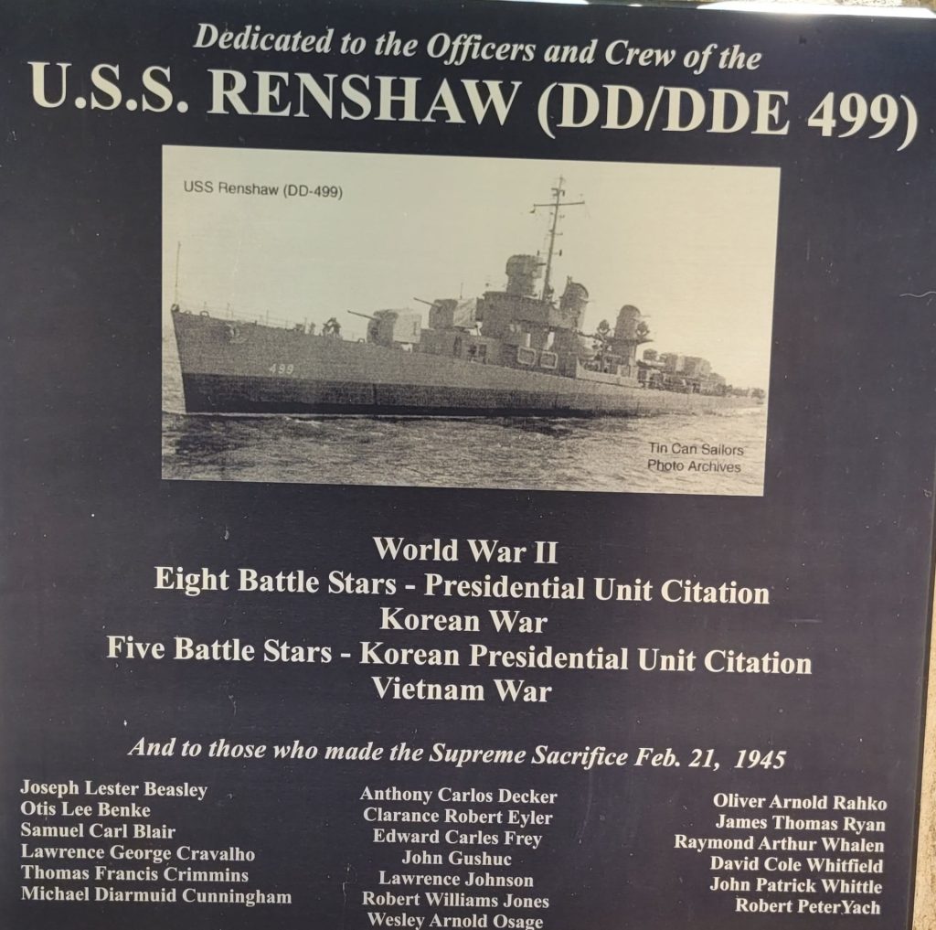 U.S.S. RENSHAW DD/DDEE499 WAR MEMORIAL PLAQUE