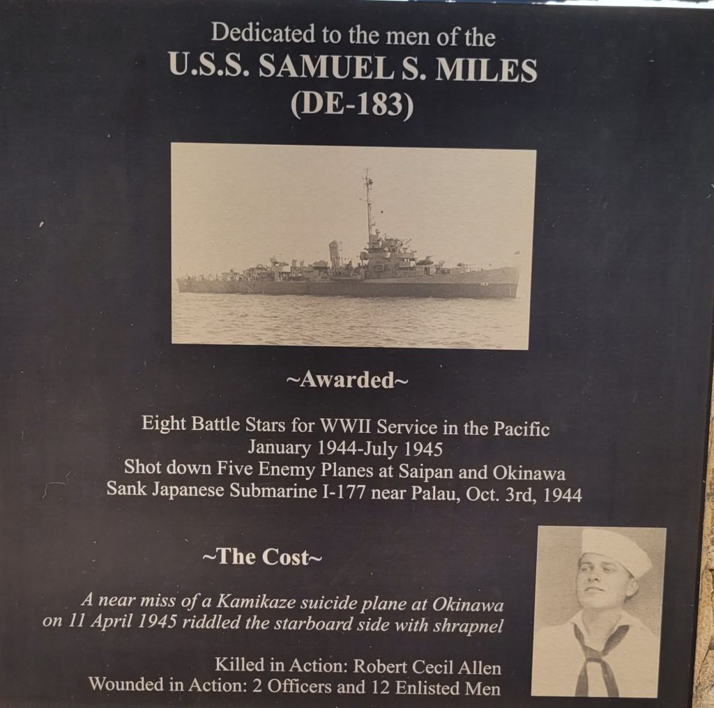 U.S.S. SAMUEL S. MILES (DE-183) WAR MEMORIAL PLAQUE