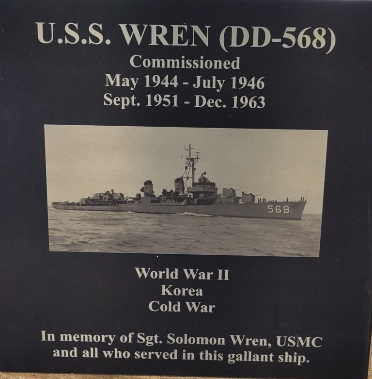U.S.S. WREN (DD-568) WAR MEMORIAL PLAQUE
