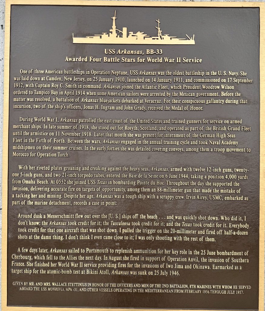 USS ARKANSAS, BB-33 WAR MEMORIAL PLAQUE