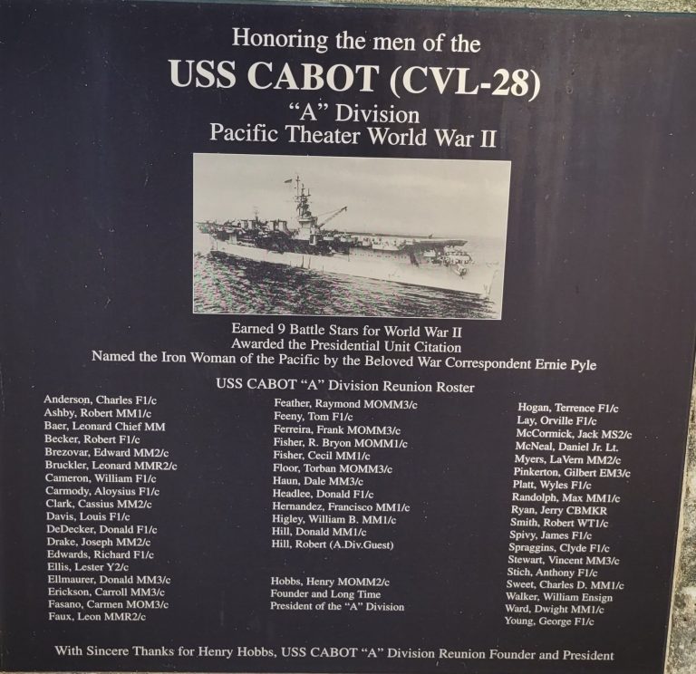USS CABOT (CVL-28) WAR MEMORIAL PLAQUE