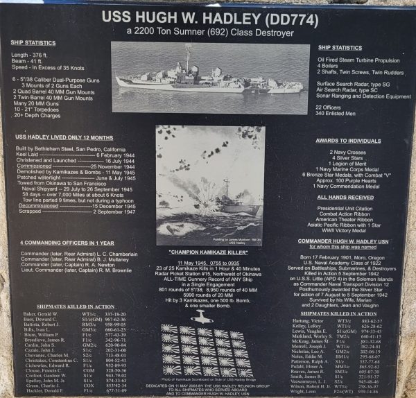 USS HUGH W. HANDLEY (DD774) WAR MEMORIAL PLAQUE