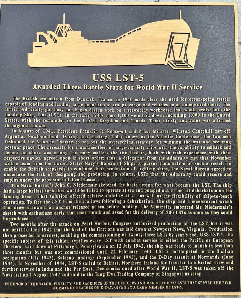 USS LST-5 WAR MEMORIAL PLAQUE