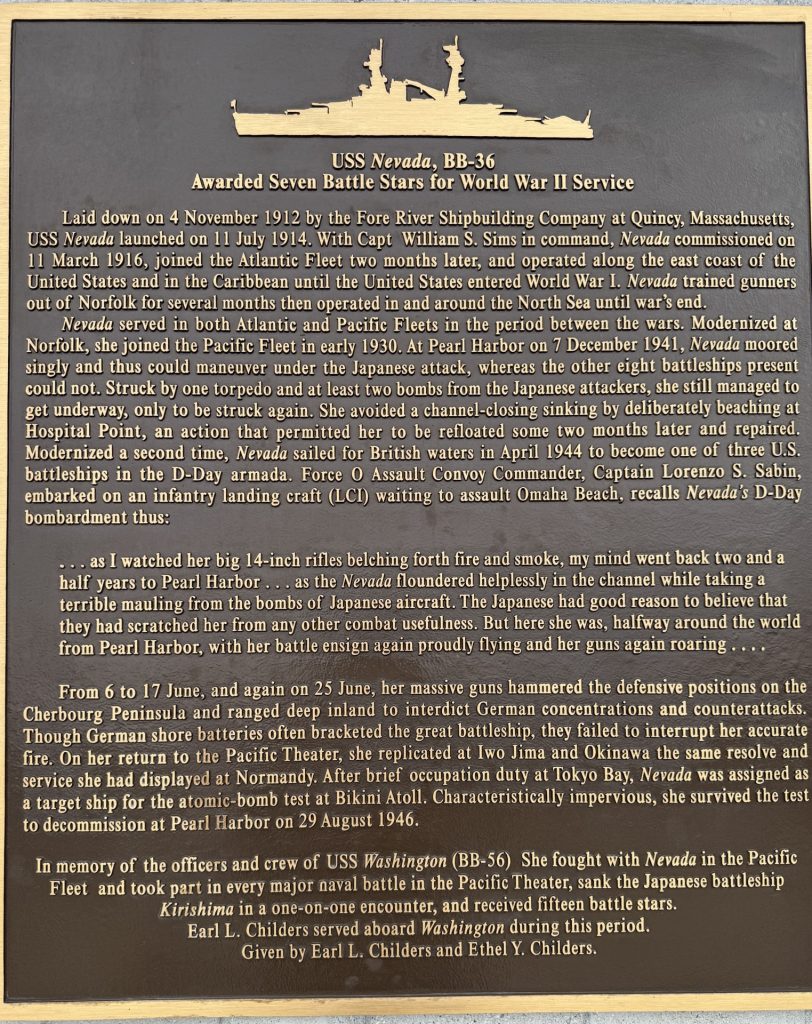 USS NEVADA, BB-36 WAR MEMORIAL PLAQUE