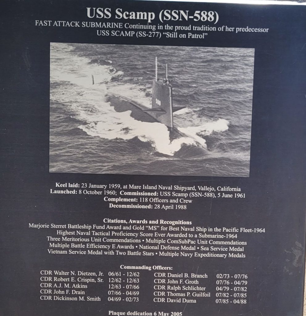 USS SCAMP (SSN-588) WAR MEMORIAL PLAQUE
