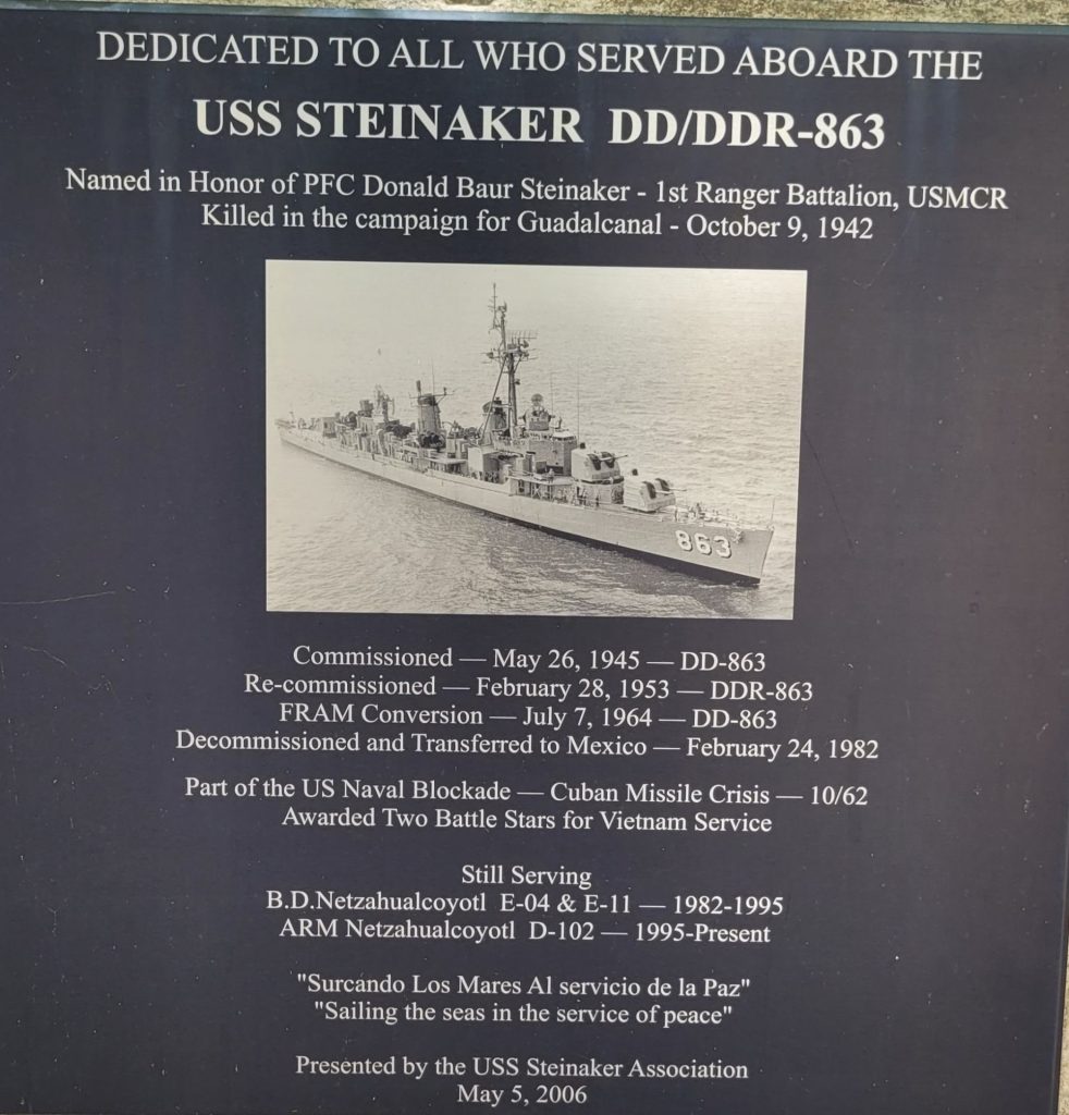USS STEINMAKER DD/DDR-863 WAR MEMORIAL PLAQUE