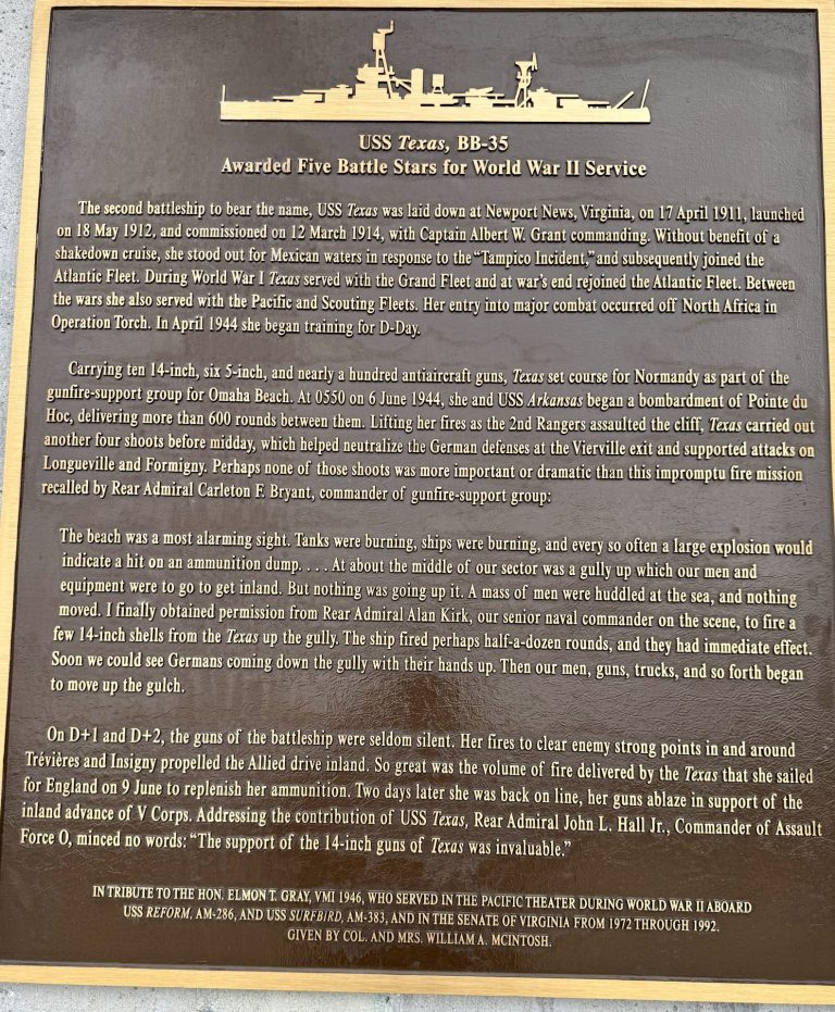 USS TEXAS, BB-35 WAR MEMORIAL PLAQUE