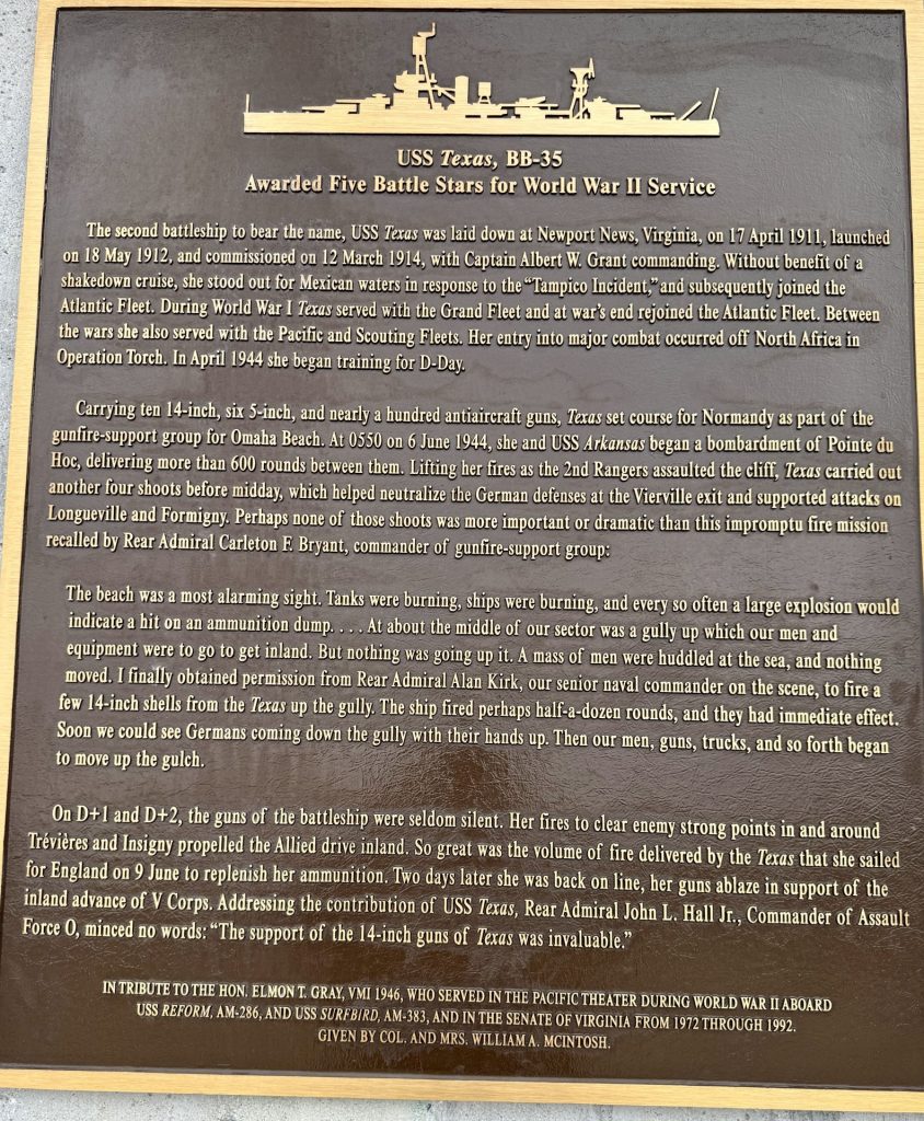 USS TEXAS, BB-35 WAR MEMORIAL PLAQUE