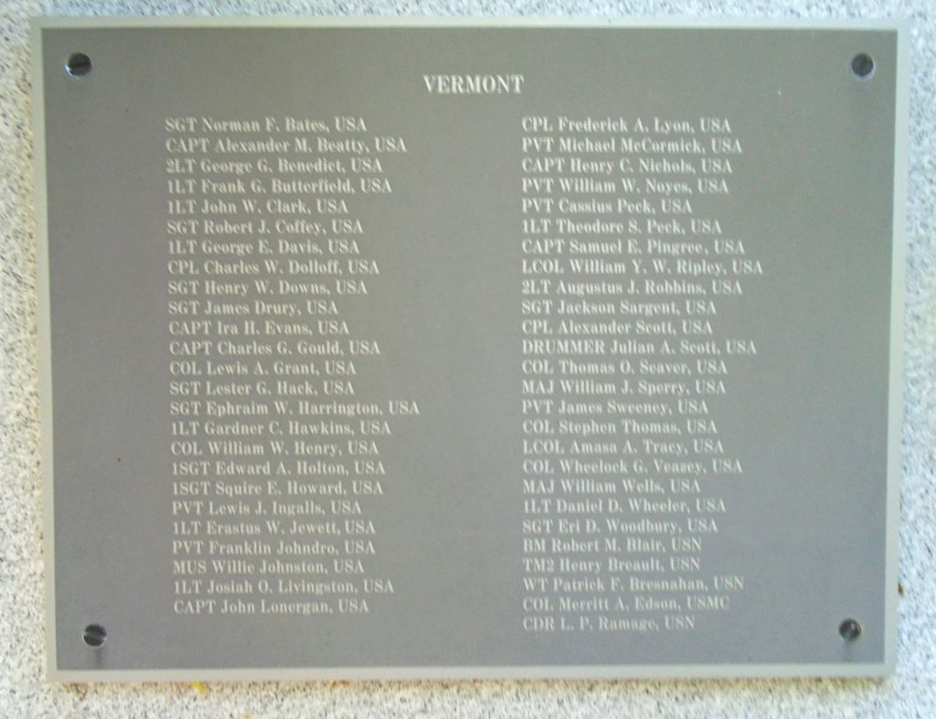 VERMONT MEDAL OF HONOR WAR MEMORIAL PLAQUE
