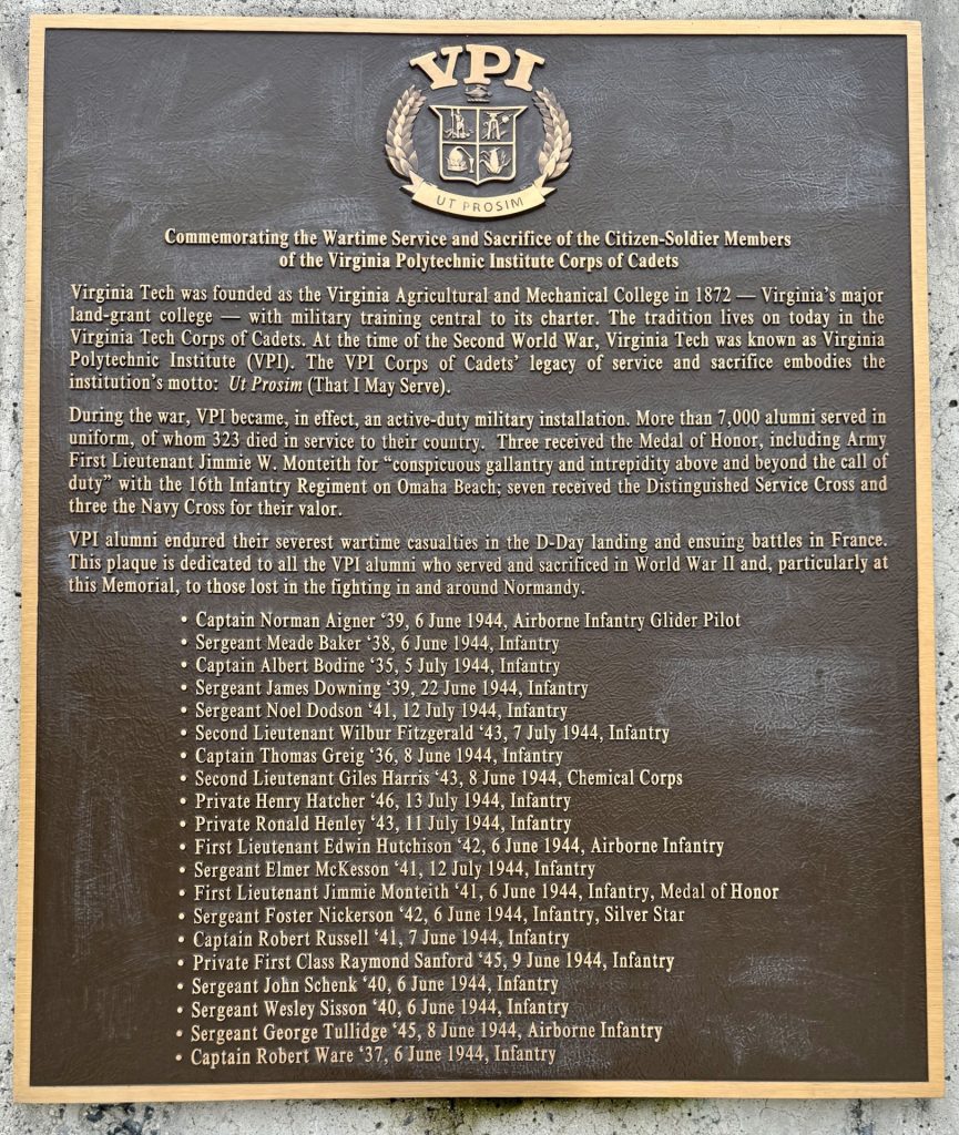 VIRGINIA POLYTECHNIC INSTITUTE CORPS OF CADETS MEMORIAL PLAQUE
