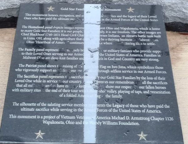 WAPAKONETA GOLD STAR FAMILIES MEMORIAL MONUMENT STONE
