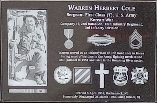 WARREN HERBERT COLE WAR MEMORIAL PLAQUE