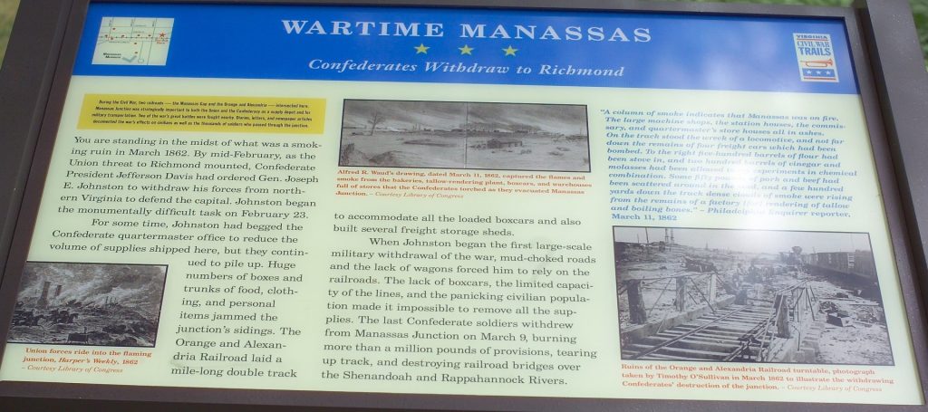 WARTIME MANASSAS CONFEDERATES WITHDRAW TO RICHMOND MEMORIAL PANEL