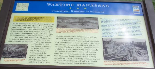 WARTIME MANASSAS CONFEDERATES WITHDRAW TO RICHMOND MEMORIAL PANEL