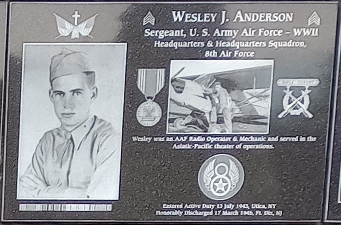 WESLEY J. ANDERSON WAR MEMORIAL PLAQUE