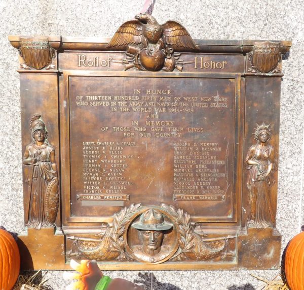 WEST NEW YORK WORLD WAR MEMORIAL PLAQUE
