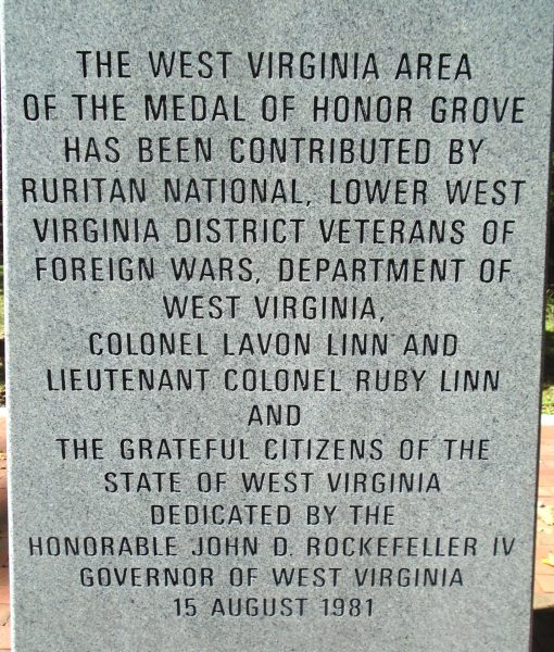 WEST VIRGINIA MEDAL OF HONOR WAR MEMORIAL GROVE STONE