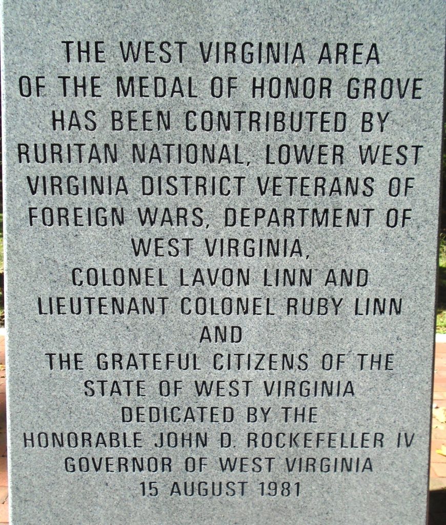 WEST VIRGINIA MEDAL OF HONOR WAR MEMORIAL GROVE STONE