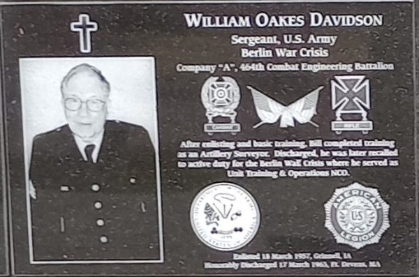 WILLIAM OAKES DAVIDSON WAR MEMORIAL PLAQUE