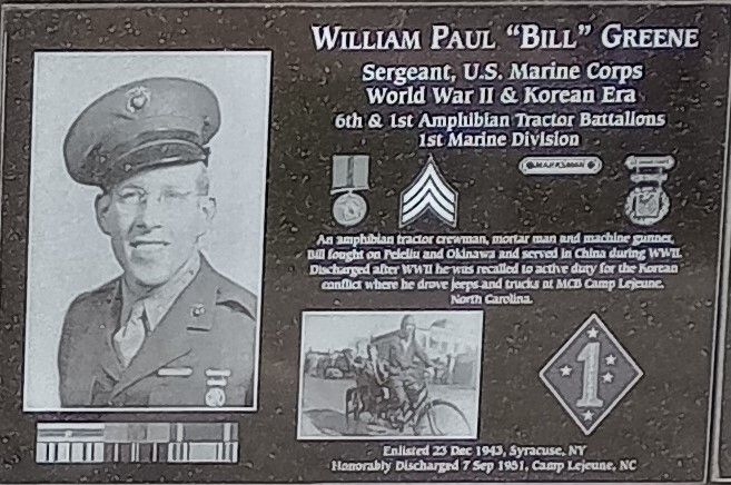 WILLIAM PAUL “BILL” GREENE WAR MEMORIAL PLAQUE