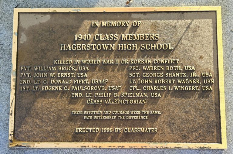 1940 CLASS MEMBERS HAGERSTOWN HIGH SCHOOL VETERANS MEMORIAL TREE PLAQUE