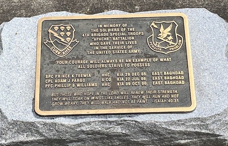 4TH BRIGADE SPECIAL TROOPS “APACHE” BATTALION WAR MEMORIAL PLAQUE