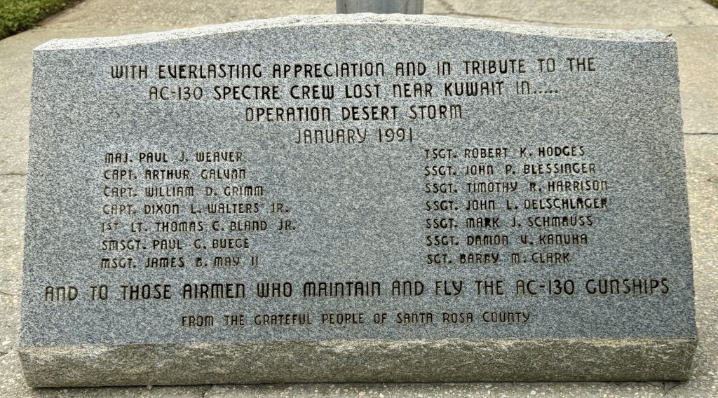 AC-130 SPECTRE CREW LOST NEAR KUWAIT WAR MEMORIAL FLAGPOLE STONE