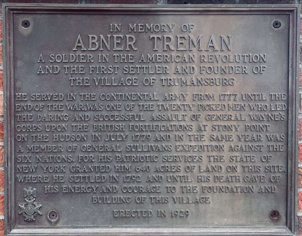 ABNER TREMAN REVOLUTONARY WAR SOLDIER MEMORIAL PLAQUE