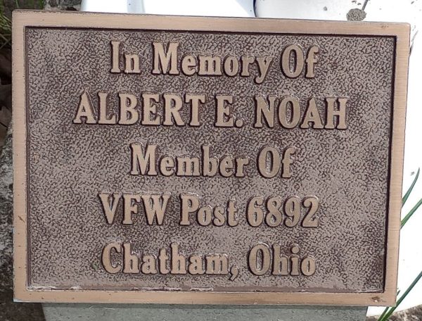 ALBERT E. NOAH WAR MEMORIAL PLAQUE