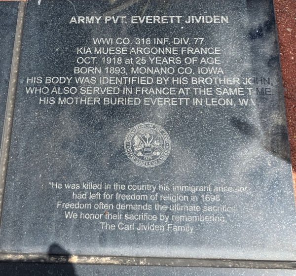 ARMY PVT. EVERETT JIVIDEN WAR MEMORIAL PLAQUE