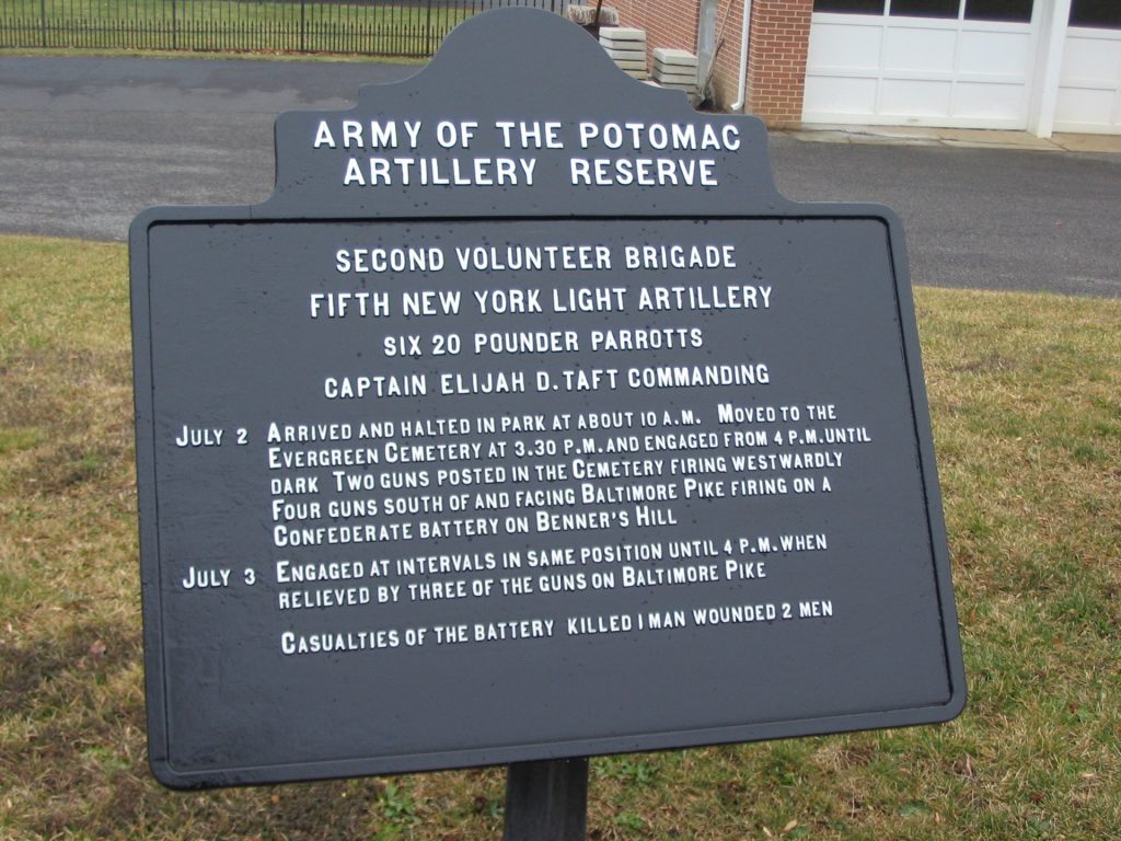 ARMY OF THE POTOMAC ARTILLERY RESERVE WAR MEMORIAL MARKER