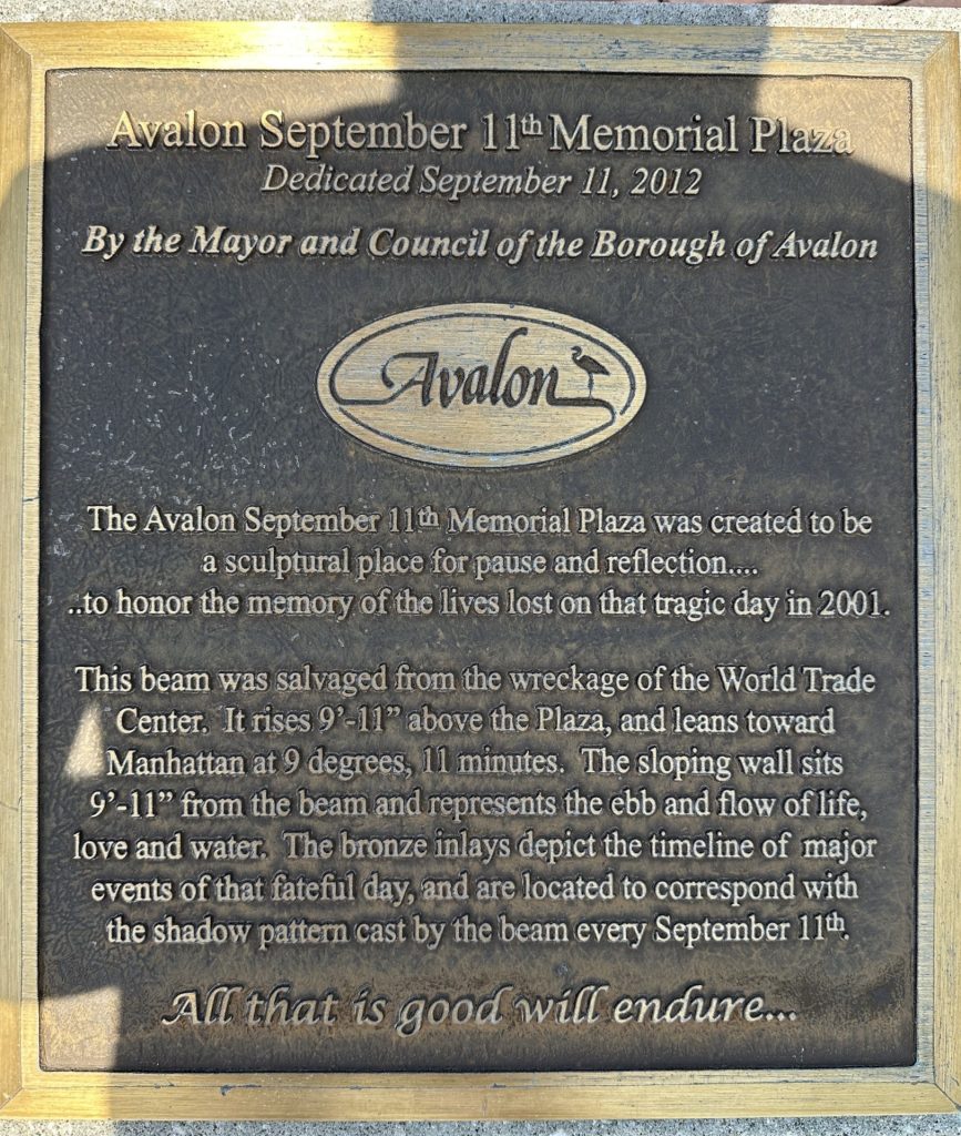 AVALON SEPTEMBER 11 MEMORIAL PLAZA PLAQUE