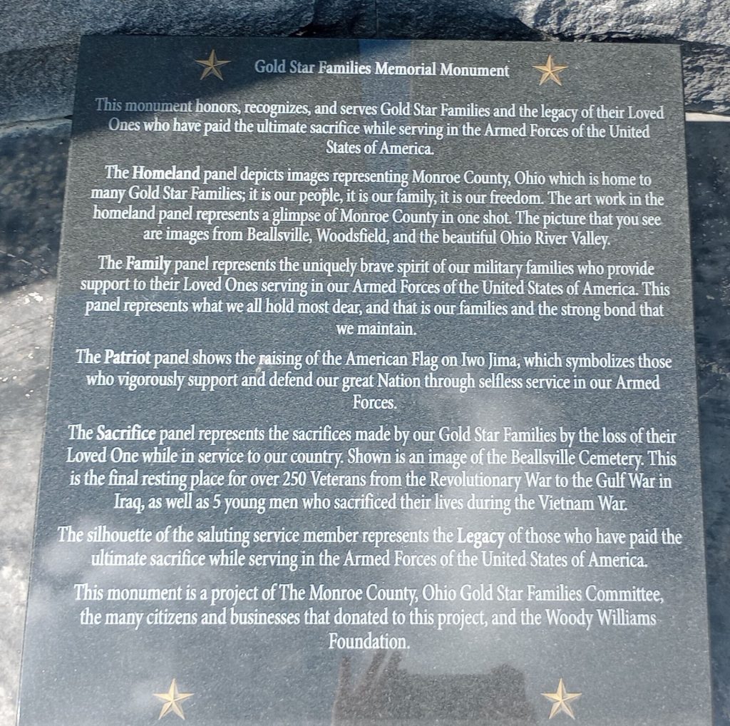 BEALLSVILLE GOLD STAR FAMILIES MEMORIAL MONUMENT PLAQUE