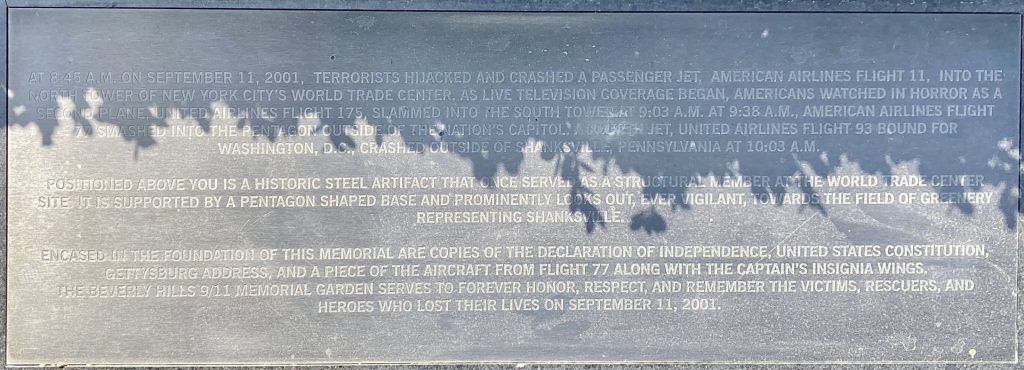 BEVERLY HILLS SEPTEMBER 11, 2001 MEMORIAL STONE