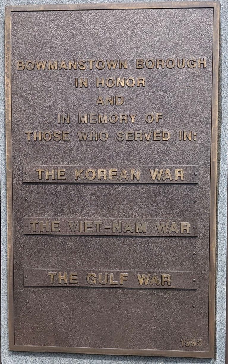 BOWMASTOWN BOROUGH HONOR AND MEMORY WAR MEMORIAL PLAQUE