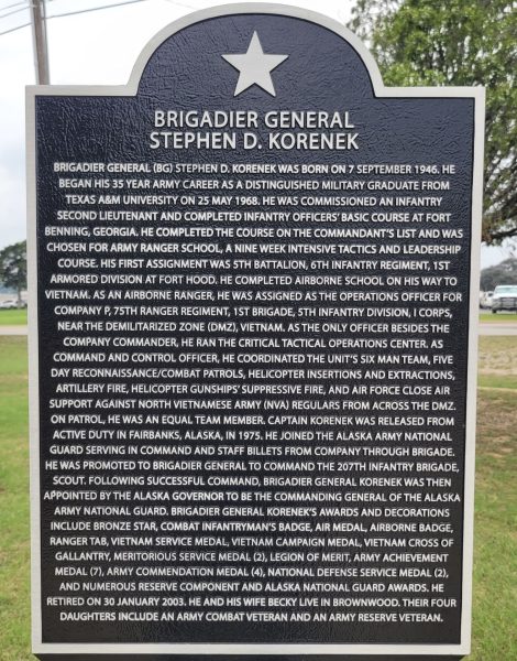 BRIGADIER GENERAL STEPHEN D. KORENEK WAR MEMORIAL MARKER