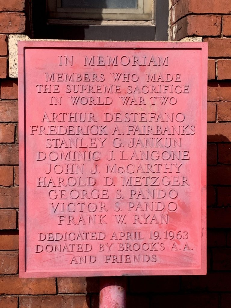 BROOK’S A.A. AND FRIENDS WORLD WAR TWO MEMORIAL PLAQUE