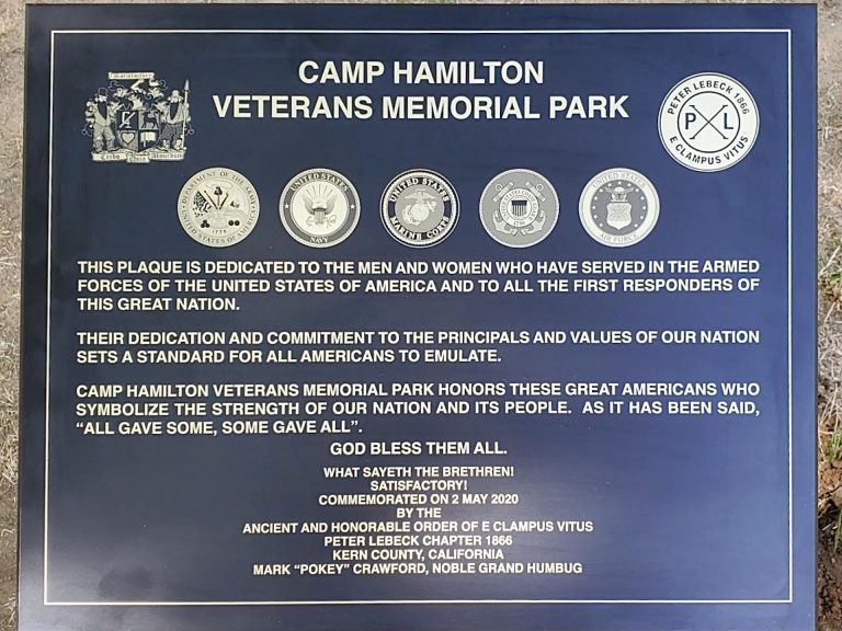 CAMP HAMILTON VETERANS MEMORIAL PARK PLAQUE
