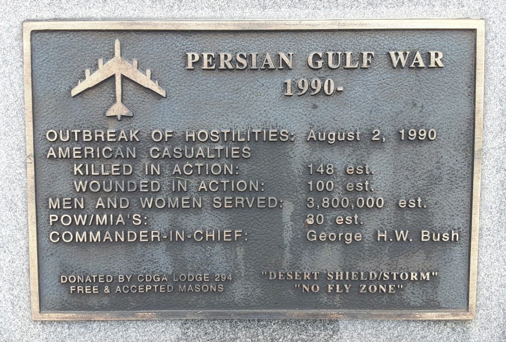 CANANDAIGUA PERSIAN GULF WAR MEMORIAL PLAQUE